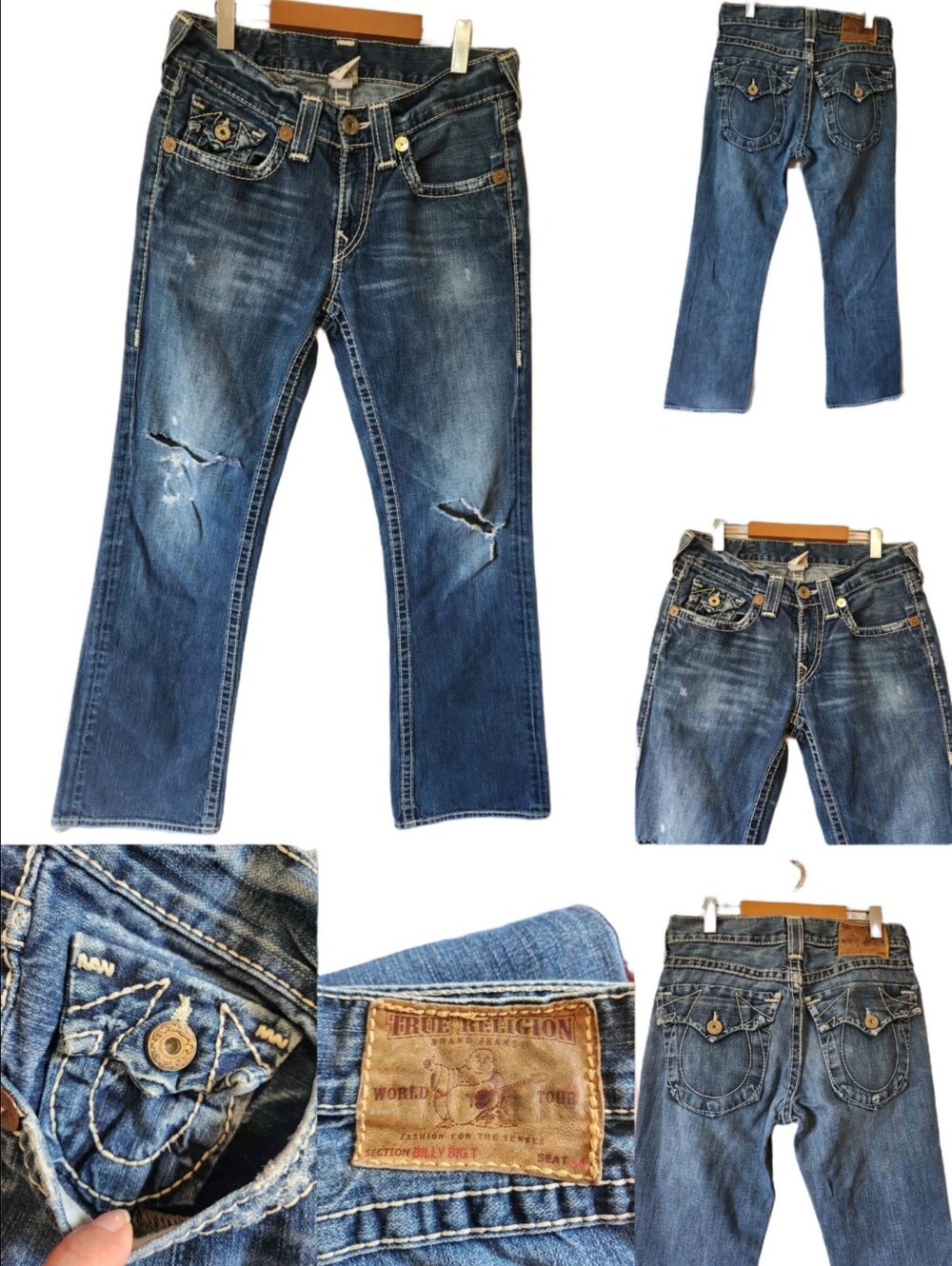 True Religion Billy Big T Jeans M Flap Bat Wing Distressed Bootcut Y2K Size 31